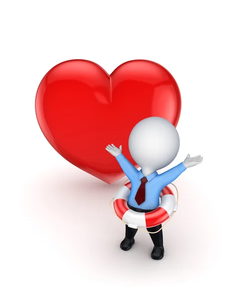 3d smal person with a lifebuoy and red heart. — Stockfoto