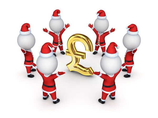 Santas around sign of pound sterling. — Stock Photo, Image
