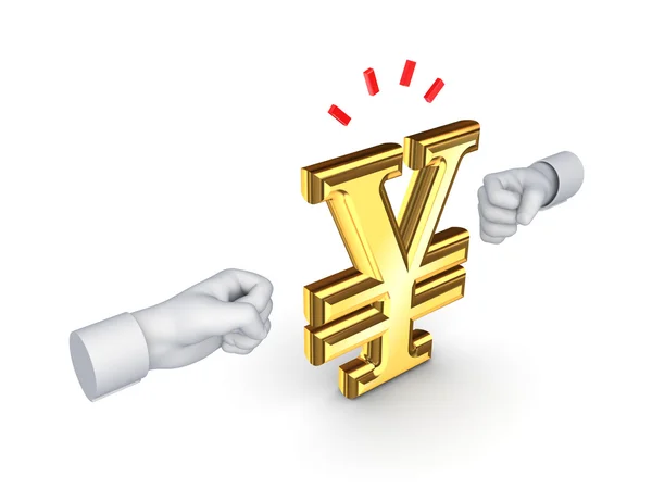 Twee vuisten en symbool van yen. — Stockfoto