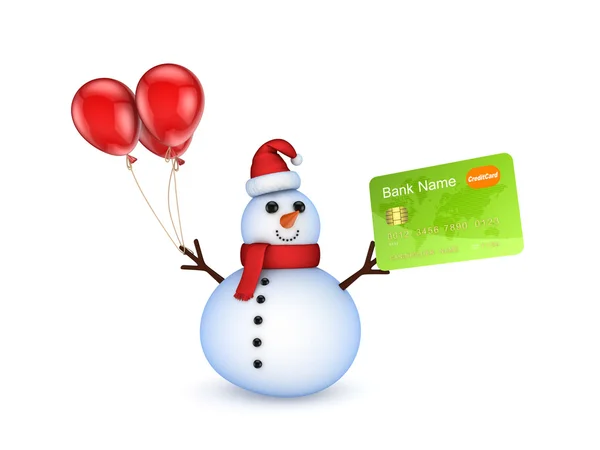 Boneco de neve com um cartão credic . — Fotografia de Stock