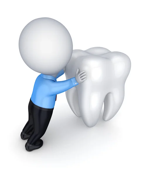 3d small person and white tooth. — Stock Photo, Image