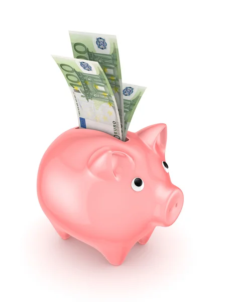 Pink piggy bank and euro. — Stock Photo, Image