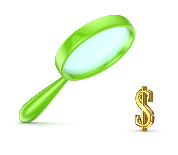 Green loupe and dollar symbol. — Stock Photo, Image