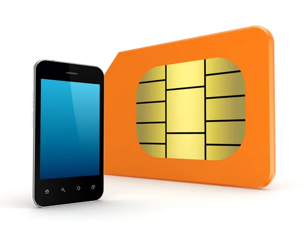 Telefone celular moderno e cartão SIM . — Fotografia de Stock