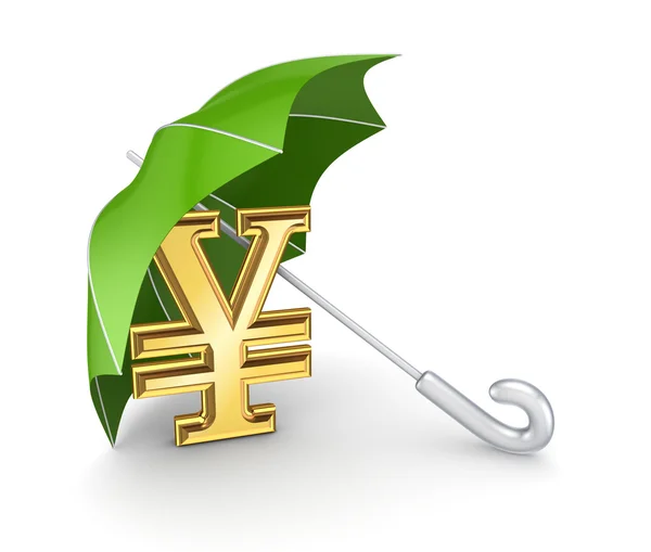 Yen symbol under umbrella. — Stock Photo, Image