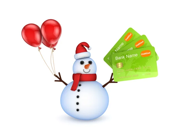 Snowman with a credic cards. — Stock Photo, Image