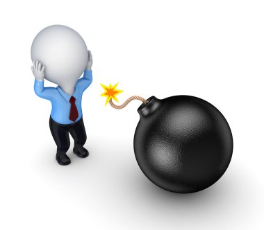 3D küçük kişi ve siyah bomba.