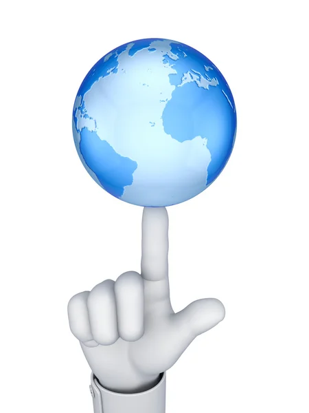 Globe op een vinger. — Stockfoto