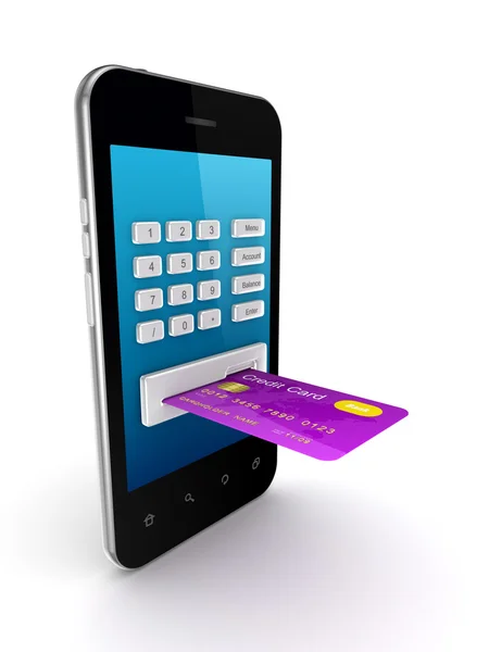 Colorful credit card connected to mobile phone. — Stock Photo, Image