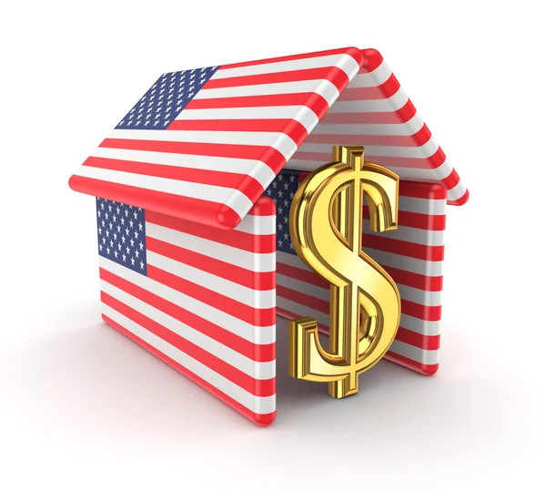 Dollar sign under the roof made of American flags. — Stock Photo, Image