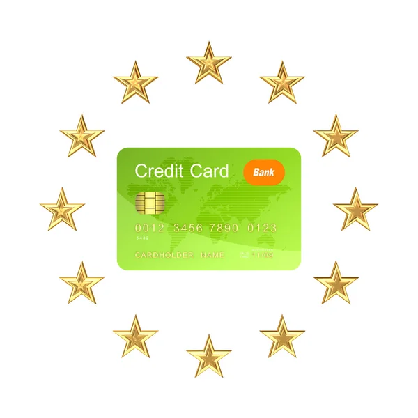 Symbole de l'Union européenne et carte de crédit verte . — Photo