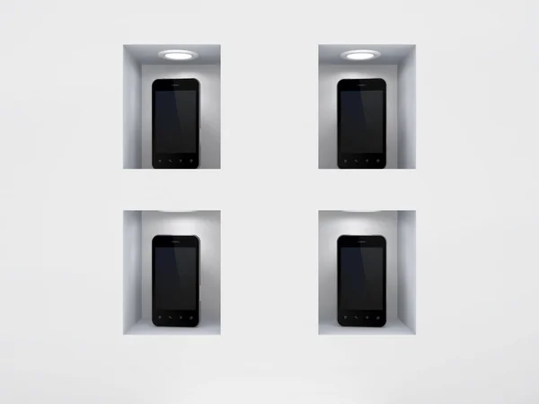 Modern mobile phones on a showcase. — Stock Photo, Image
