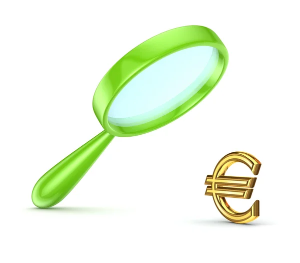 Green loupe and euro symbol. — Stock Photo, Image