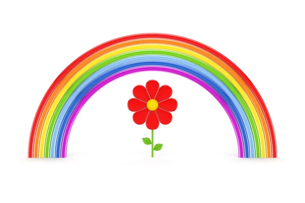 Rainbow and red flower. — Stock Photo, Image