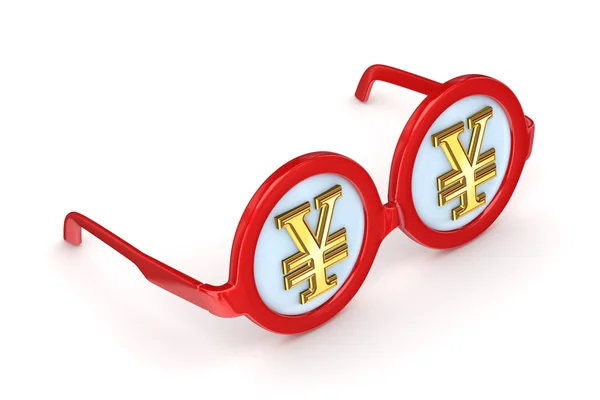 Hypnotic glasses with a symbol of yen. — Stock Photo, Image