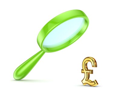 Green loupe and pound sterling symbol.