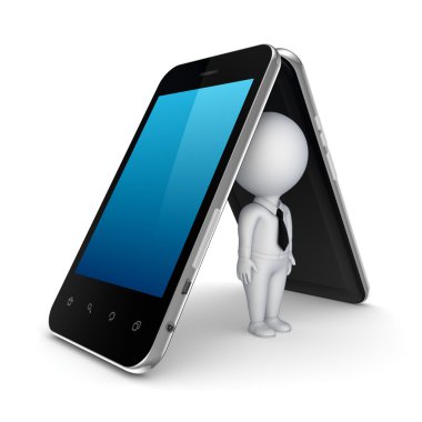 3D küçük kişi altında cep telefonları.