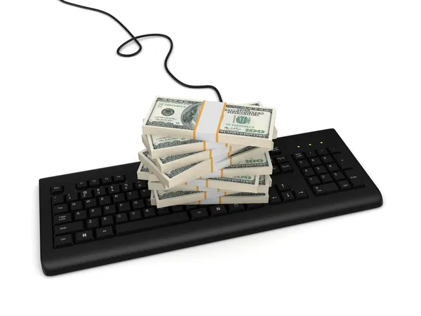 Stack of dollars on a keyboard. — Stock Photo, Image