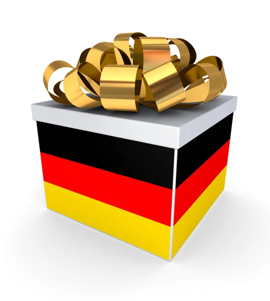 Geschenkbox mit deutscher Fahne. — Stockfoto