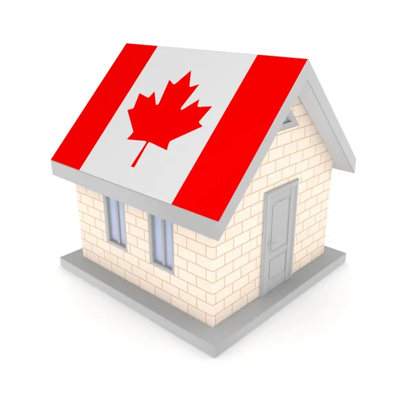 Litet hus med en flagga Kanada på ett tak. — Stockfoto