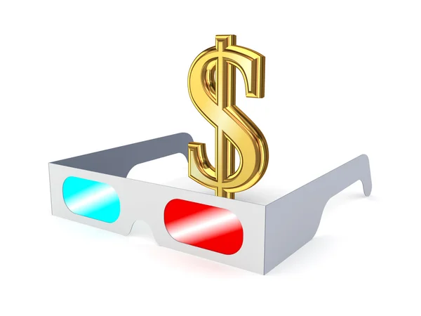 3d glasses and sign of dollar. — Stock Photo, Image