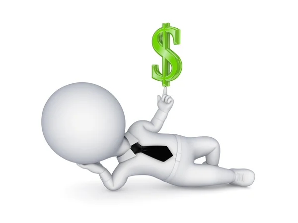 3d small person with a sign of dollar. — Stock Photo, Image