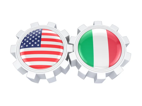 Amerikanische und italienische Flaggen auf einem Getriebe. — Stockfoto