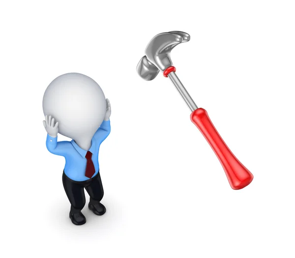 Hammer and stressed 3d small person. — Stock Photo, Image