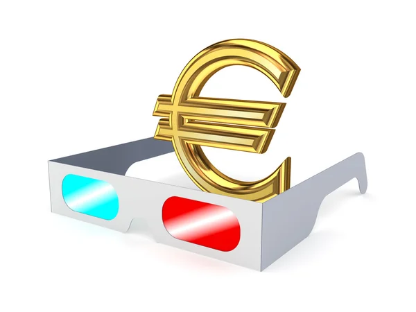 3D γυαλιά και σύμβολο του ευρώ. — Φωτογραφία Αρχείου