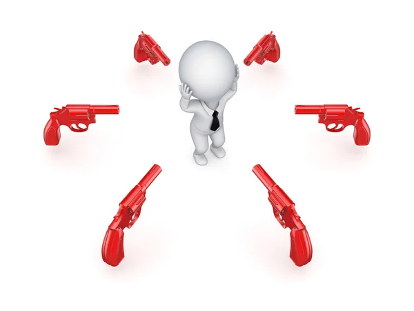 Revolvers around 3d small person. — Stock Photo, Image