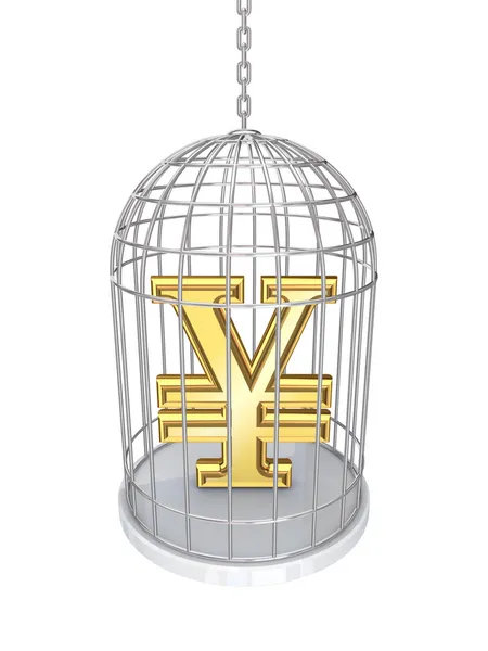 Yen symbol in a birdcage. — Stock Photo, Image