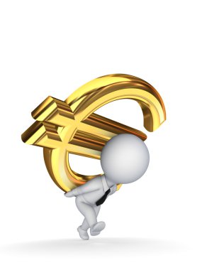 Arkadaki dolar işareti olan 3D küçük kişi.