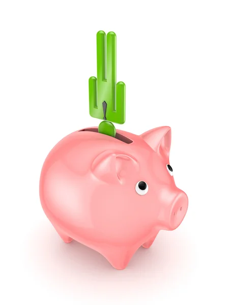 3d small person and pink piggy bank. — Stock Photo, Image