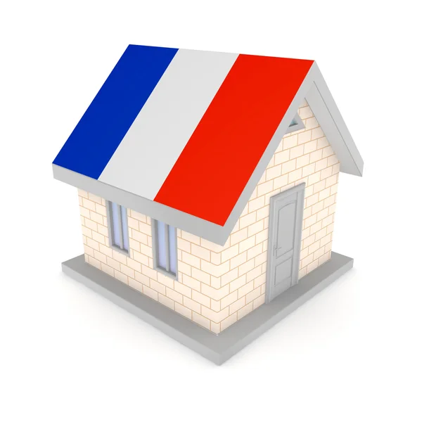 Pequeña casa con bandera francesa de en un techo . — Foto de Stock