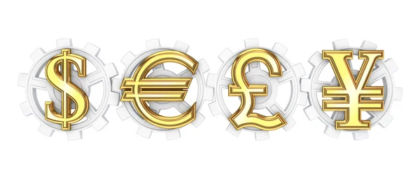 Signos de dólar, euro, yen y libra esterlina . — Foto de Stock