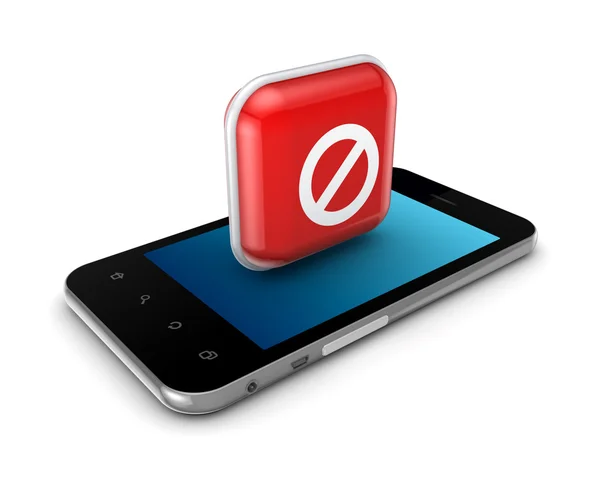 Mobiele telefoon met pictogram van verbod. — Stockfoto