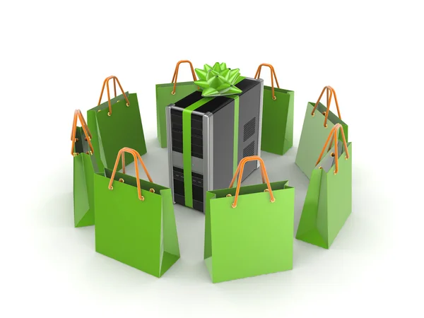 Green bags around PC. — Stock Photo, Image