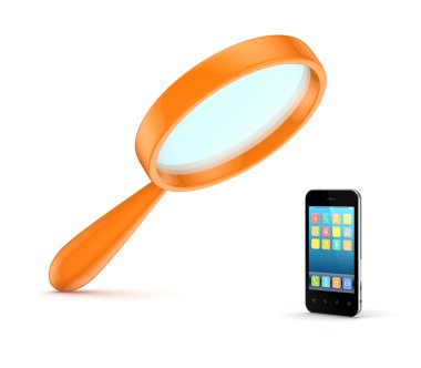 Turuncu Büyüteç ve cep telefonu.