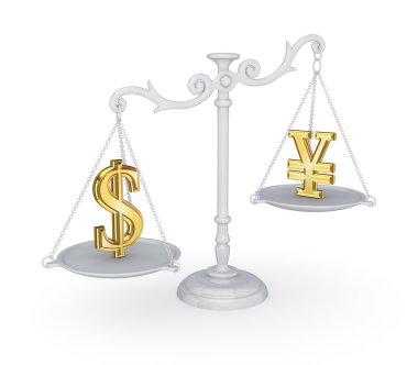 dolar ve yen sembollerle Vintage ölçekler.