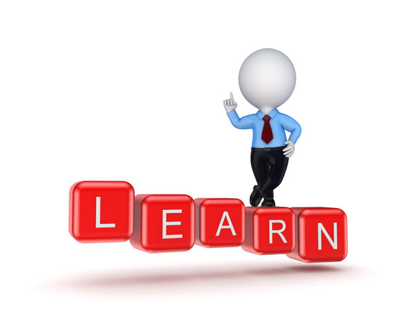 3d маленький человек и слово LEARN
.