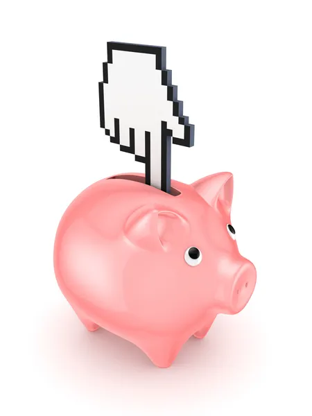 Pink piggy bank and cursor. — Stock Photo, Image