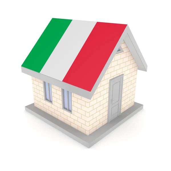 Casa pequena com bandeira italiana de em um telhado . — Fotografia de Stock