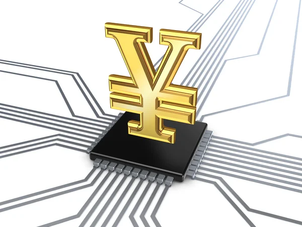 Yenen symbol på processorn. — Stockfoto