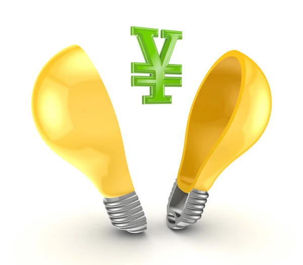Yen symbool in gele lamp. — Stockfoto