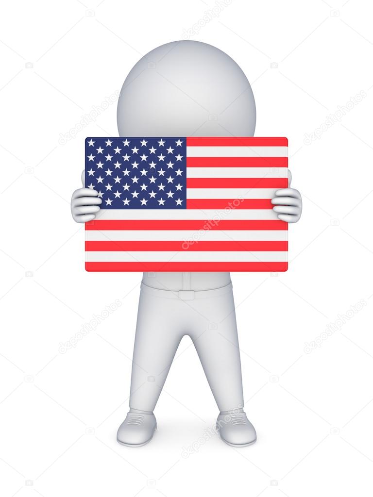 3d small person with American flag.