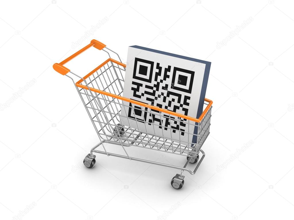 Symbol of QR code in a shopping trolley.