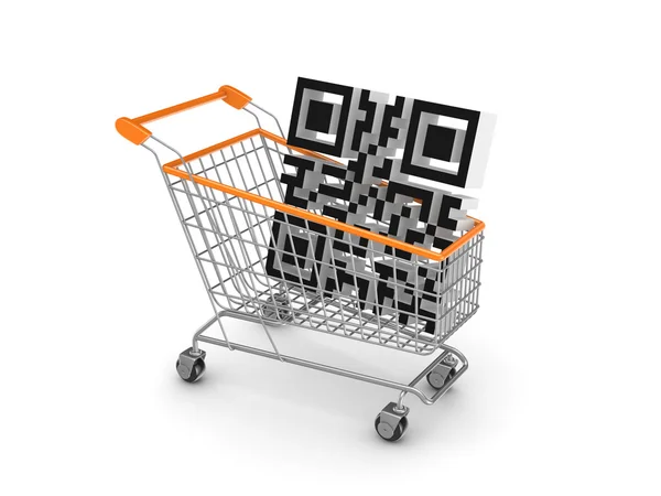 Symbol of QR code in a shopping trolley. — Stock Photo, Image