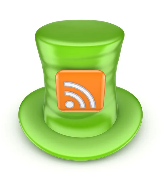 Chapéu superior verde com símbolo de RSS — Fotografia de Stock