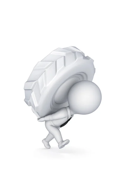 3d small person with a wheel on a back. — Stock Photo, Image