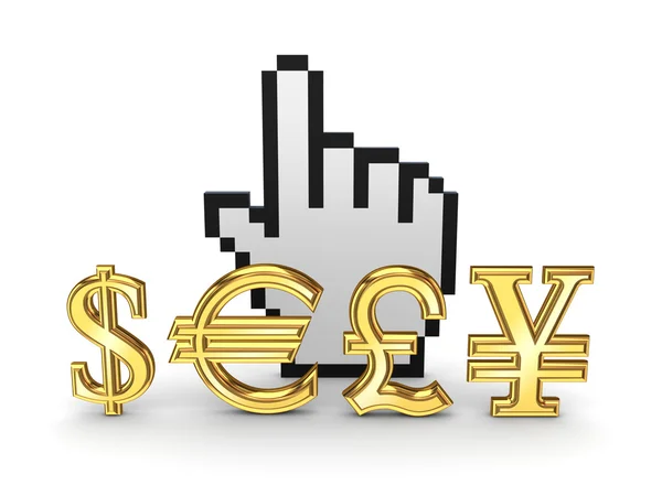 Currencies symbols and cursor. — Stock Photo, Image